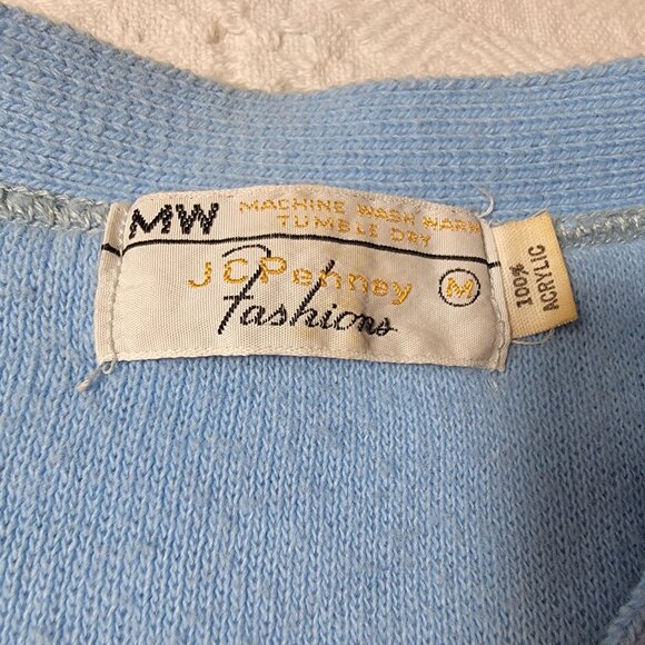 Vintage sweater short-sleeve button front cardigan with embroidery, blue medium - Picture 2 of 16